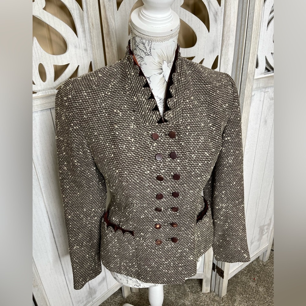 Vintage Tweed Blazer Wool Jacket Brown Scalloped by Laikins Rafi New York XS/S